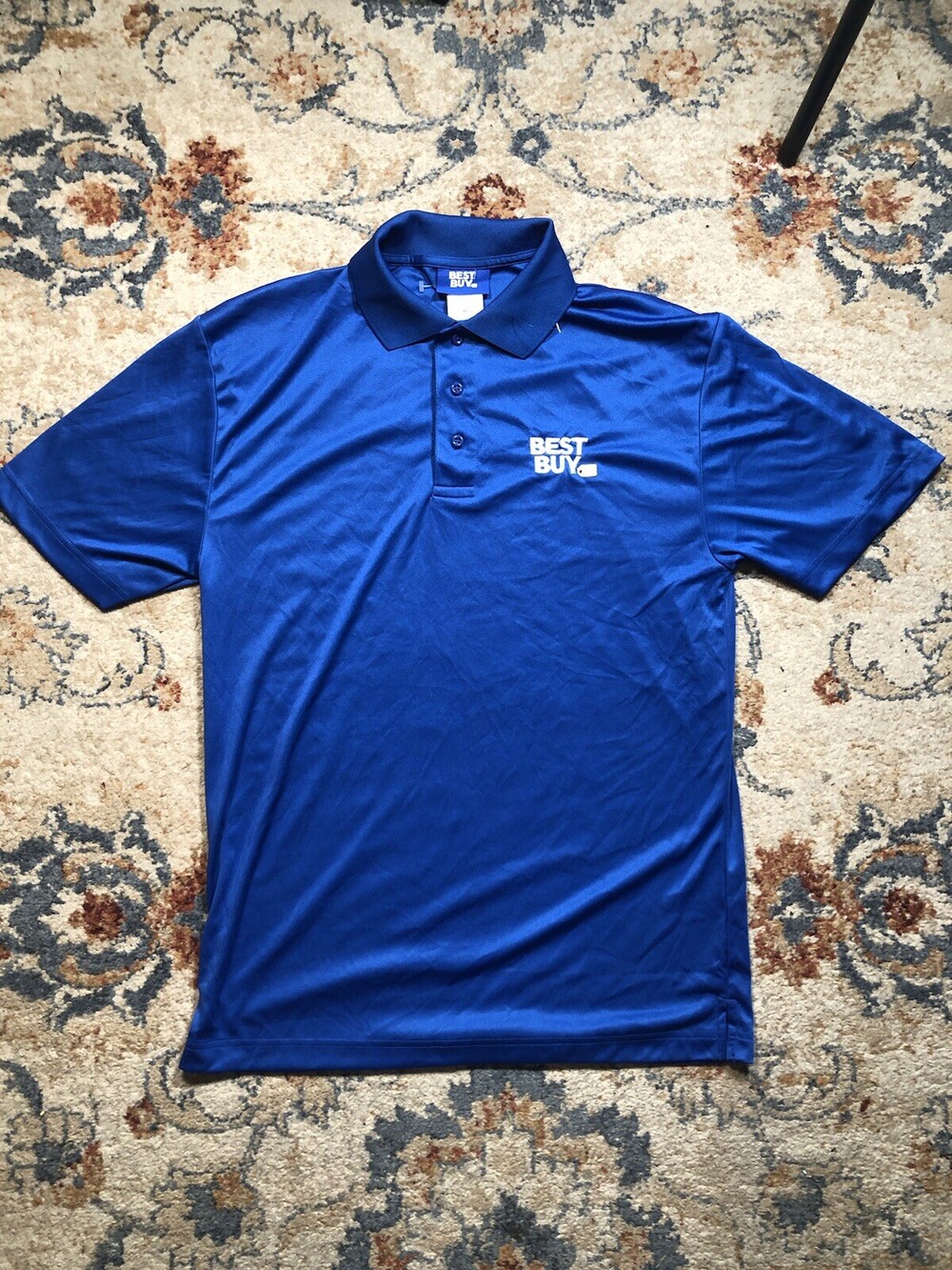 Best Buy Shirt Mens M Blue Employee Workwear Embroidered Logo Short Sleeve Polo